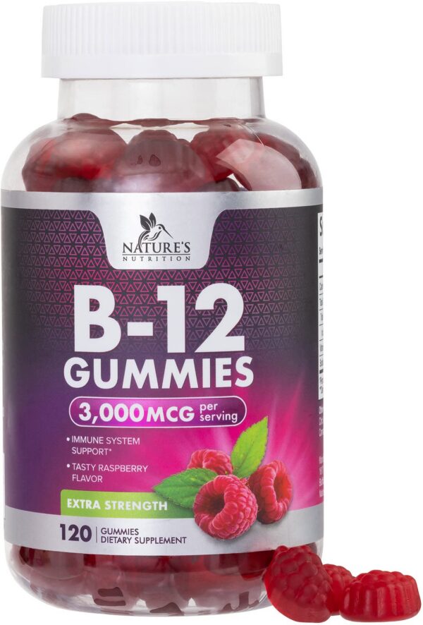Frente de la etiqueta B12 gomitas 3000 mcg