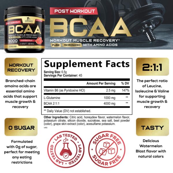 Etiqueta frontal del suplemento BCAA Nature's Nutrition