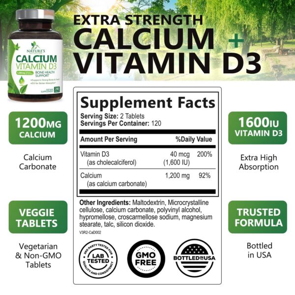 Etiqueta frontal de calcio 1200 mg con D3
