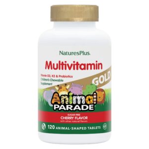 Botella Natures Plus Animal Parade Gold multivitamínico niños sabor cereza