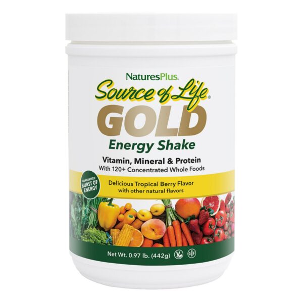 Frente de la botella NaturesPlus Source of Life Gold Energy Shake
