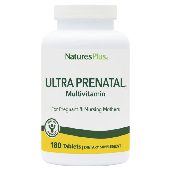 Version 1.0.0 Natures Plus Ultra multivitamínico prenatal certificación vegetariana presentación frontal