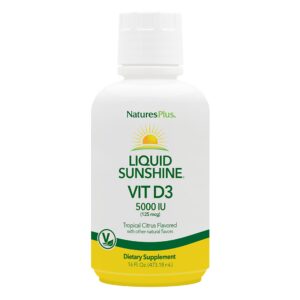 Natures Plus Vitamina D3 líquida 5000 UI botella de 16 fl oz sabor tropical cítrico
