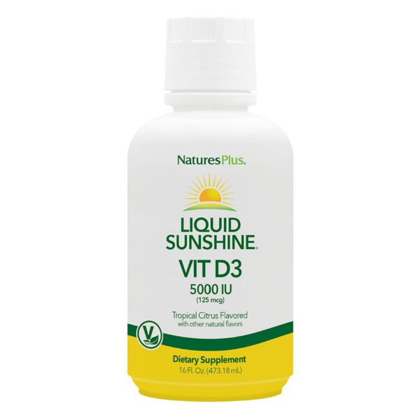 Natures Plus Vitamina D3 líquida 5000 UI botella de 16 fl oz sabor tropical cítrico