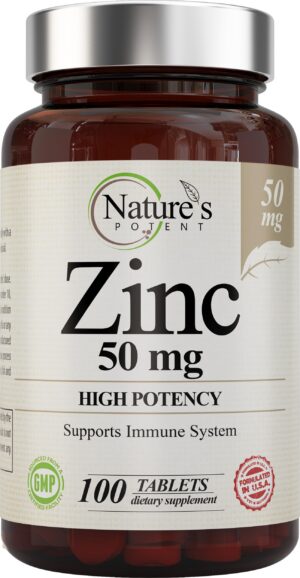 Frente del frasco Nature’s Potent Zinc 50 mg