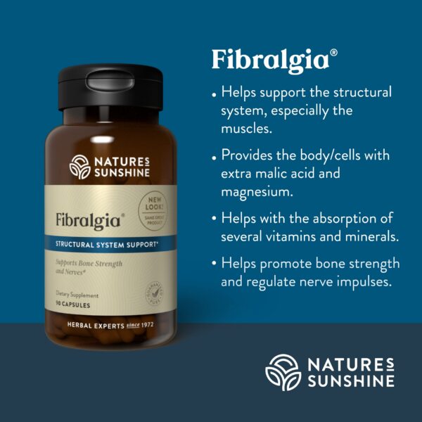 Frasco de Fibralgia Nature's Sunshine en mesa