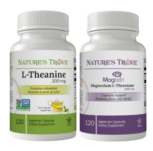 Version 1.0.0 Nature's Trove L-Theanine y Magtein frasco cápsulas