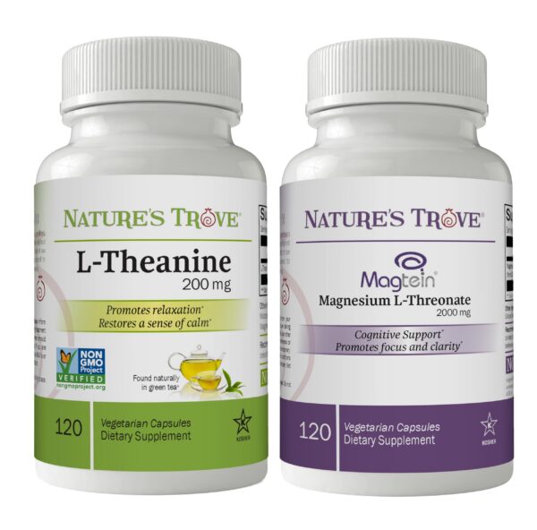 Nature's Trove L-Theanine y Magtein frasco cápsulas