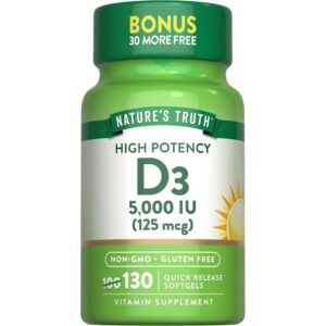 Nature's Truth D3 5000 UI softgels suplemento caja 130 cápsulas