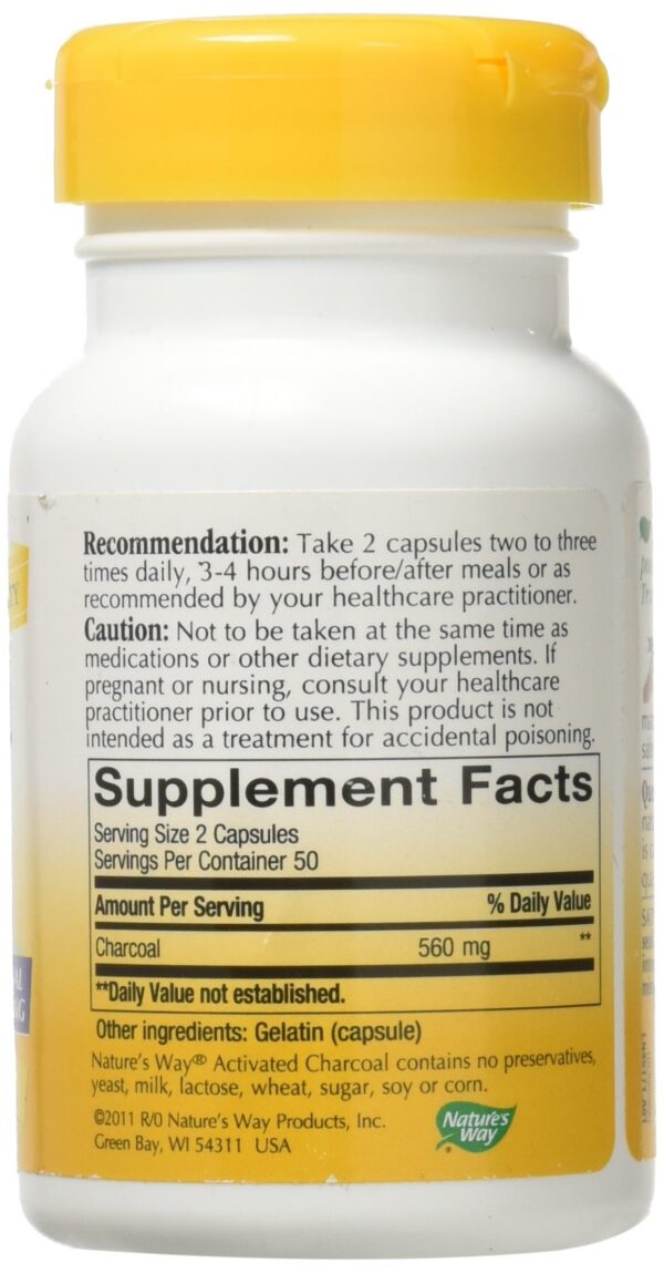 Etiquetas de ingredientes carbón activado Nature's Way