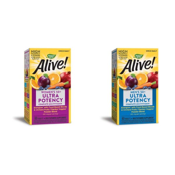 Version 1.0.0 Frontal Nature's Way Alive multivitamínico 50+ para mujeres y hombres, 60 tabletas