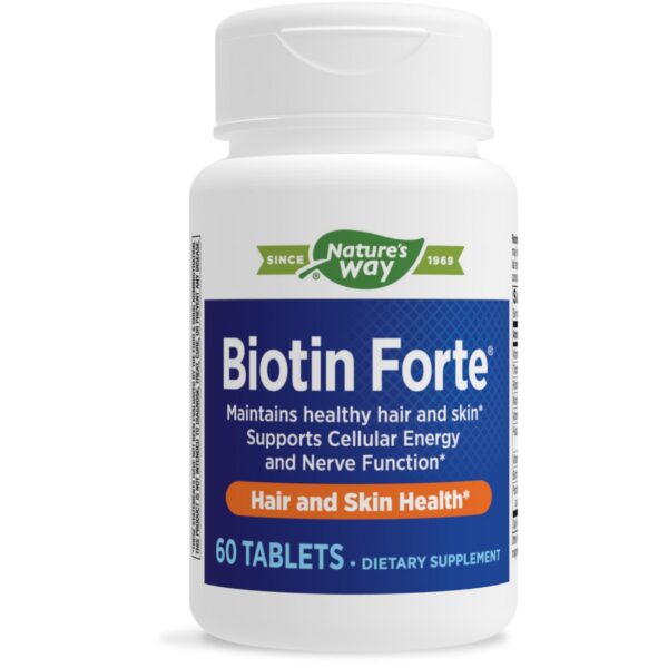 Nature's Way Biotina Forte 60 tabletas frasco frontal