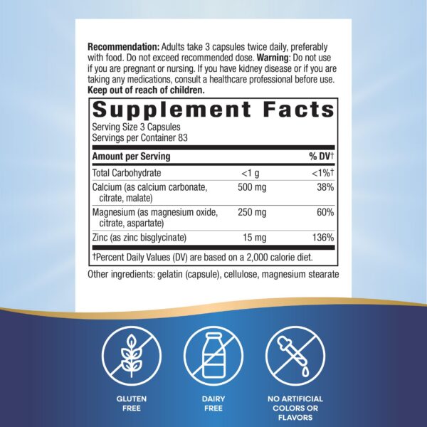 Version 1.0.0 Frasco con cápsulas Nature's Way calcio magnesio zinc