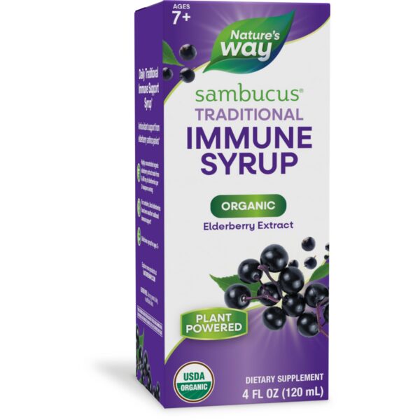 Nature's Way Sambucus jarabe inmunológico orgánico 120 ml botella frontal