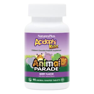 NaturesPlus Animal Parade AcidophiKidz tableta masticable sabor baya