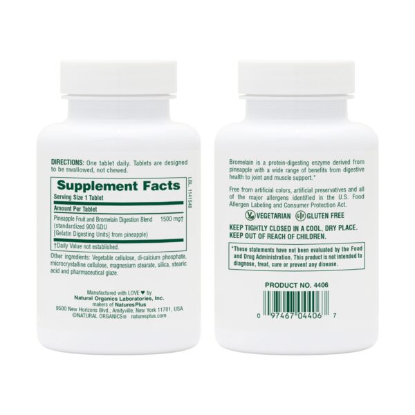 Etiqueta frontal de Bromelina NaturesPlus