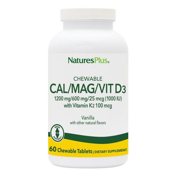 NaturesPlus Cal/Mag/Vit D3 con K2, frente del producto