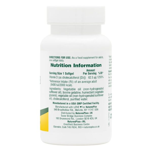 Etiqueta de Vitamina D3 NaturesPlus