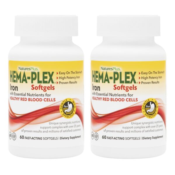 NaturesPlus Hema-Plex Iron etiqueta y botella