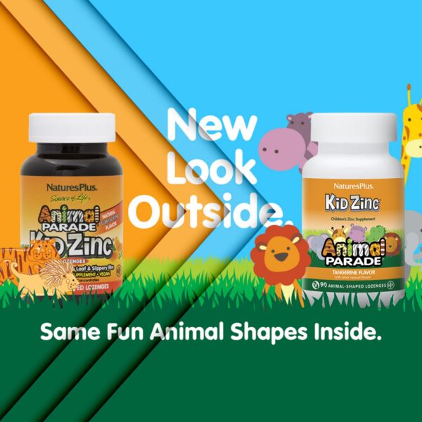 empaque de kidzinc naturesplus con pastillas en forma de animales