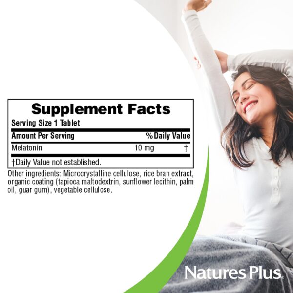NaturesPlus melatonina 10 mg suplemento sin gluten apoyo descanso sueño