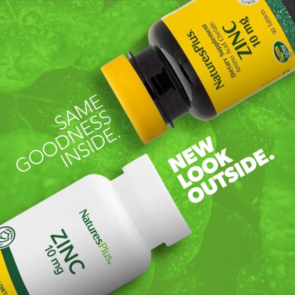 Envase frontal suplemento Zinc NaturesPlus 180 tabletas