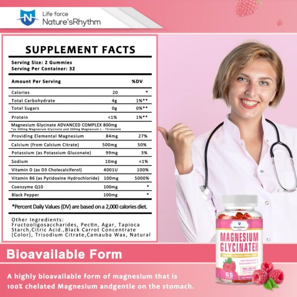 Etiqueta nutricional de magnesio glicinato frambuesa