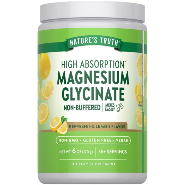 Frente del envase Nature's Truth glicinato de magnesio polvos