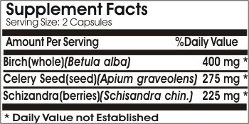 Etiqueta de ingredientes Naturetition TSH Birch Selery Schizandra