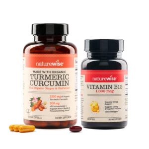 Frasco de NatureWise Curcumina con vitamina B12 para soporte articular