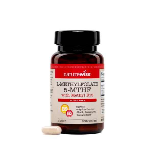 Frasco NatureWise L-Methylfolate + B12 de 60 cápsulas