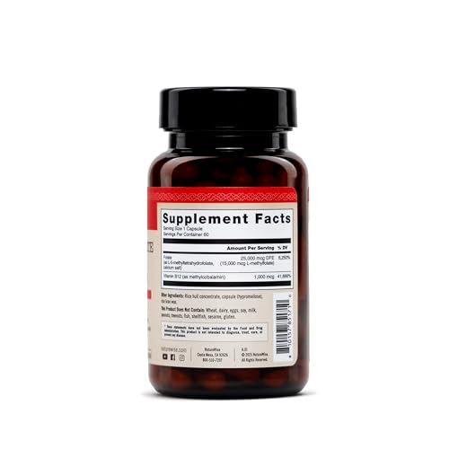 Cápsulas blancas del suplemento L-Methylfolate + B12