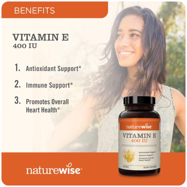 Etiqueta de vitamina E 400IU en frasco NatureWise
