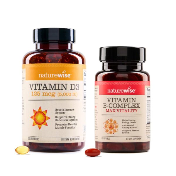 Paquete NatureWise vitamina D3 5000 UI y complejo B cápsulas