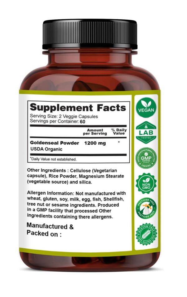 Etiqueta frontal de Naturfi Organic Goldenseal