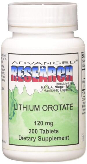 Frente del envase Lithium Orotate 120 mg 200 tabletas