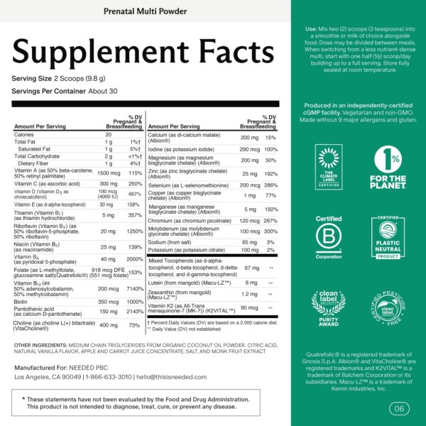Frasco de multivitamínico en polvo Needed