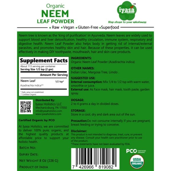 Etiqueta y empaque de polvo de neem orgánico