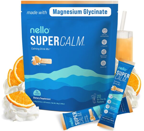 Version 1.0.0 Nello Supercalm mezcla bebida relajante sabor orange creamsicle con Ashwagandha 20 sobres