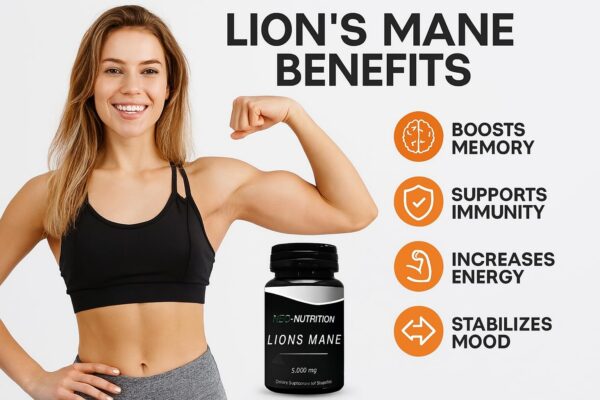 Frasco blanco con cápsulas Lion's Mane