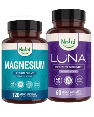 Nested Naturals Luna suplemento para dormir en frasco con etiquetas