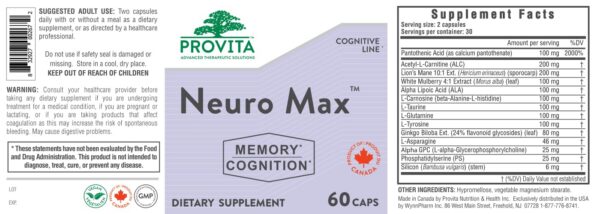 Neuro Max suplemento cápsulas vegetales para energía y enfoque