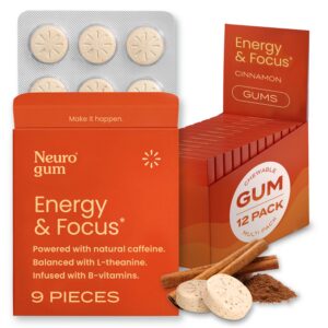 Paquete NeuroGum chicle energético con cafeína sabor canela