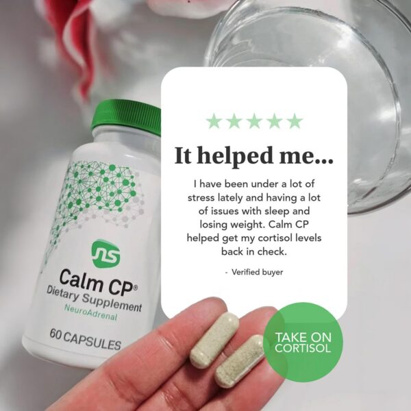 Frasco de Calm CP con cápsulas visibles