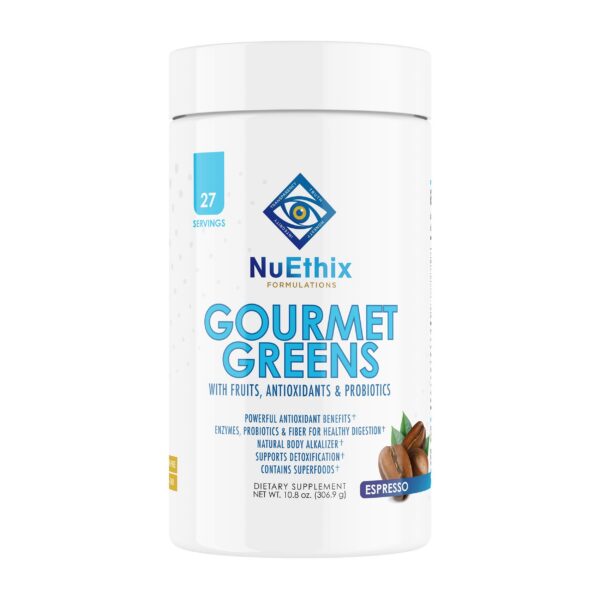 Version 1.0.0 Frasco de NuEthix Gourmet Greens espresso sabor