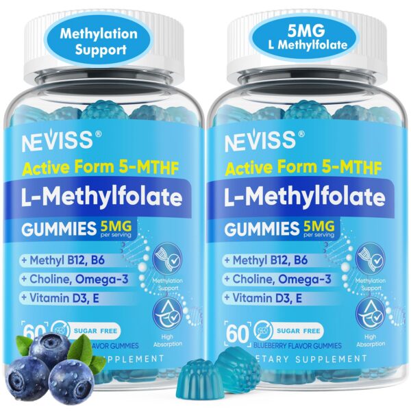 NEVISS gomitas L-metilfolato con B12 frente al envase