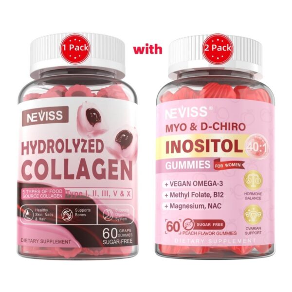 Frente de envase NEVISS gomitas Myo-Inositol y D-Chiro-Inositol