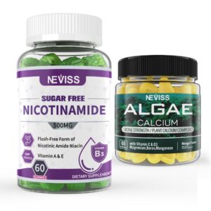 Version 1.0.0 Frente del empaque NEVISS Nicotinamide gomitas y calcio algas marinas