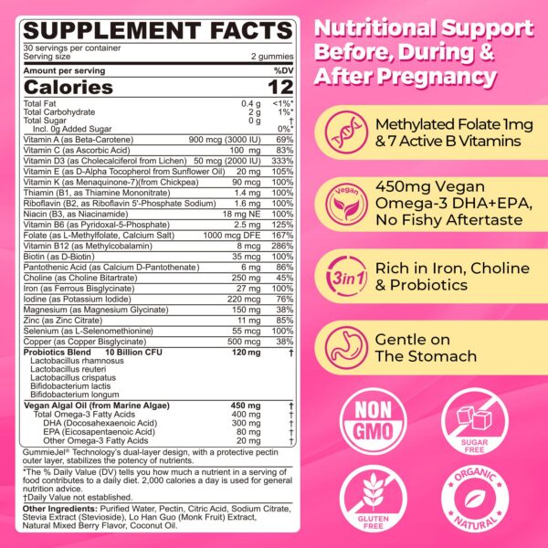 Etiqueta NEVISS prenatal con ingredientes clave