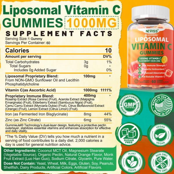 Envase NEVISS Gomitas vitamina C Liposomal 1500 mg sin azúcar